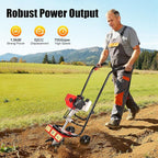 Gas Power Tiller Cultivator 52CC 2 Stroke, Gasoline Powered Garden Farmyard Tiller Air-Cooled Single Cylinder Gasoline Engine Tilling Tool, for Lawn, Field and Home