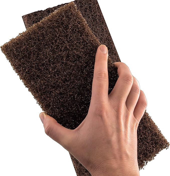 Heavy Duty XL Brown Scouring Pad 2 Pack. 10 x 4.5in Large Multipurpose Nylon Scrubbing Sponges. Clean Bathrooms, Kitchens, Counters and Floors to Erase Grime and Make Surfaces Sparkle