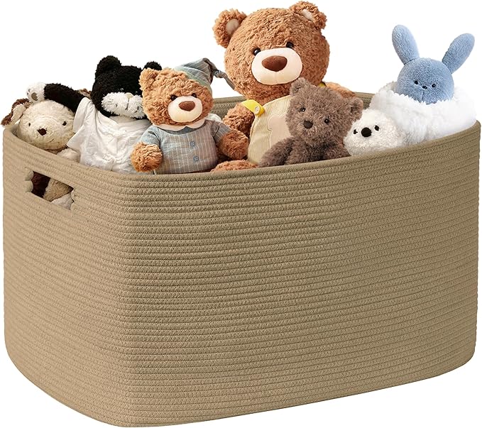 86L Large Wicker Laundry Basket for Living Room Storage,Boho Woven Cotton Rope Baskets for Kids Toy,Gifts,Square Blanket Hamper for Bedroom Dirty Clothes,Jute