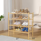 ROMGUAR CRAFT 4 Tier Bamboo Shoe Rack for Closet Free Standing Wood Shoe Shelf for Entryway Small Space Stackable 27"x11"x26" (Natural)