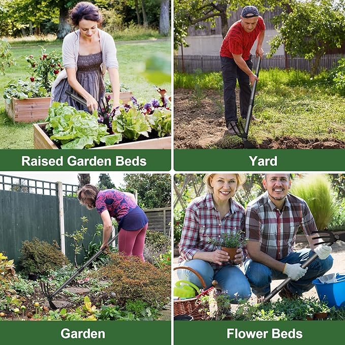 Hoe Garden Tool, 60 Inch Garden Hoe Adjustable Long Handle, 2 in 1 Garden Hoe for Weeding, Stainless Steel Weeder Tool for Yard Long Handle, Gardening Hoe for Planting, Lossening, Digging