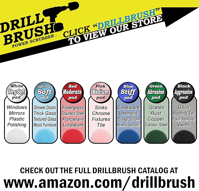 Cordless Drill Attachment - Scrub - Scour- Drill Pads - Hard Water Stain Remover - Soap Scum - Mold - Mildew - Mineral - Rust - Calcium - Limescale - Acid Rain - Pool Tile - Granite - Shower Doors
