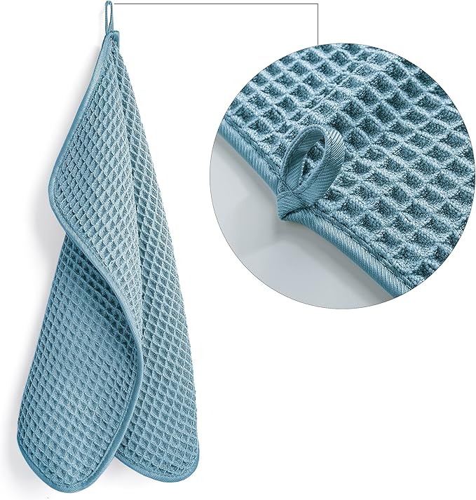 POLYTE Microfiber Lint Free Washcloth Face Towel, 13 x 13 in, 4 Pack (Waffle Weave)