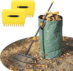Leaf Rake 18” Wide Heavy Duty Metal 25 Tines Garden Rake Set with 30-90” Adjustable Long Handle for Yard Grass Shrub Mulch Including 32Gallon Garden Bag Leaf Scoops