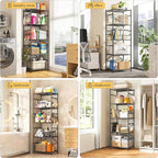DurayLoly 5-Tier Storage Shelves,Sturdy Metal Shelving Unit with Hooks,Wobble-Free Storage Rack with Leveling Feet,Slim Standing Shelf Organizer for Garage Kitchen Pantry,17.7”W×11.8”D ×58.3”H,Black