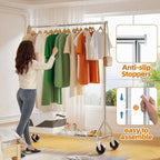 Ekisemio Heavy Duty Rolling Clothes Rack with Wheels and Shelves, 450 lbs Capacity, Portable Garment Rack for Hanging Clothes, Standing Wardrobe for Closet, Bedroom, Commercial Use, Chrome