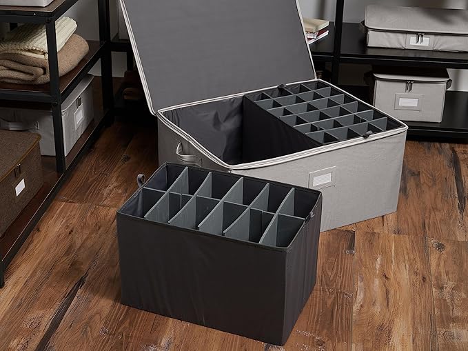 Covermates Keepsakes - Adjustable Zip-Top Storage Box - Configurable FlexGrid Compartments - Heavy Duty Polyester- Reinforced Handles - Stackable Design - Indoor Storage, Grey Heather