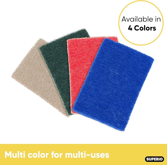 Scouring Pad Non-Scratching Scrubber Non-Scratch Cleaning Scrub Pads Heavy Duty Scouring Pad Reusable Kitchen Scrubbing Pad Pack of 6 Red, by Superio