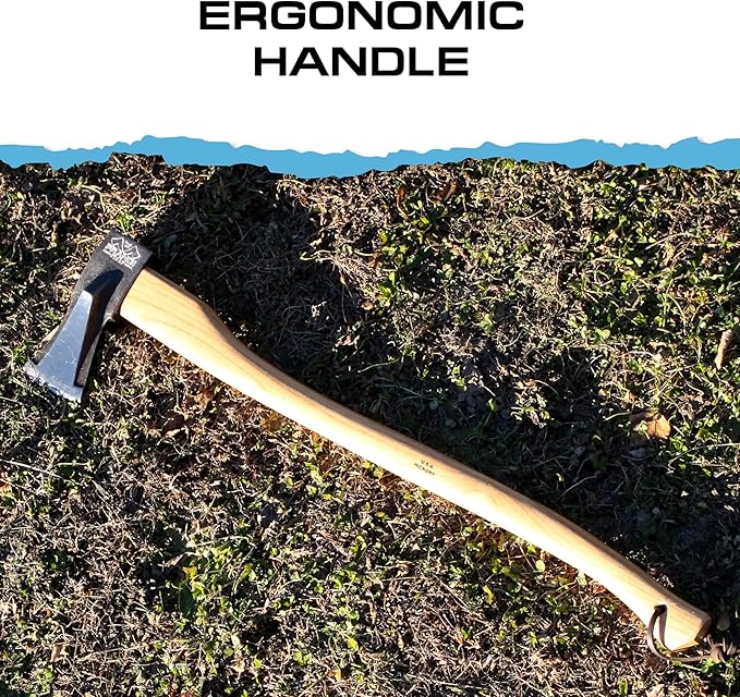 PRANDI Axe with Splitting Wedge 4.41lb - Hickory Handle 31.52in - Ideal for Firewood, Splitting, and Chopping - Made in Italy