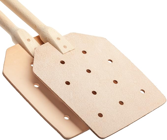 REDECKER Flyswatter with Beechwood Handle and Punched Leather Head, Flexible Leather Head is Stain Resistant and Easy to Clean, 20 inches - Fly Swatter, Made in Germany - Wooden Fly Swatter