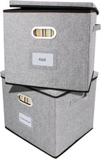 Vinyl Record Storage Box Hold 100+ Lp Albums Foldable Storage Bin with Lid Record Holder for Albums, CDs, DVDs (Grey, Large-2pcs)