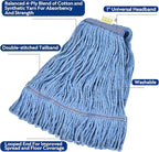 Matthew Cleaning Heavy Duty Mop Head Commercial Replacement for General and Floor Cleaning , Wet Industrial Blue Cotton Looped End String Head Refill (Pack of 6) Blue