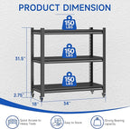 Standing Storage Racks,3 Tier Garage Shelving Heavy Duty Adjustable Garage Shelves,Large Modular Shelving Unit Storage Organizer for Kitchen/Bathroom/Pantry/Office-Assembly Required(Black)