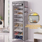 Calmootey 9 Tier Shoe Rack Organizer,Portable Shoe Shelf with Nonwoven Fabric Cover for Closet Hallway,Bedroom,Entryway, Ash Grey