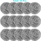 15 Pack Steel Wool Scrubber, Metal Kitchen Scrubbing Sponges, Dishwashing Scouring Pads Heavy Duty, Premium Stainless Steel Scrubbers for Cleaning Dishes Pots and Pans Bathroom Oven (Sliver) by VOPTON