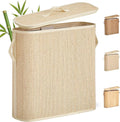 Bamboo Toilet Paper Storage Basket with Lid & Handle - 32L Large Capacity Handwoven Bathroom Organizer for 16 Rolls - Sturdy Stand Holder for Toilet Paper Organization, Light Natural