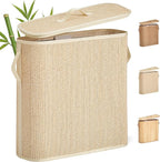 Bamboo Toilet Paper Storage Basket with Lid & Handle - 32L Large Capacity Handwoven Bathroom Organizer for 16 Rolls - Sturdy Stand Holder for Toilet Paper Organization, Light Natural