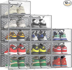 Pinkpum 12 Pack XXL Shoe Storage Box Fit for Size 14, Clear Plastic Stackable Shoe Organizer for Closet, Shoe Containers Sneaker Storage Clear and Grey