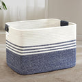 86L Extra Large Laundry Basket with Leather Handles for Living Room Storage, Woven Rope Baskets for Blanket, Kids Toy, Gifts, Wicker Hamper for Bedroom Dirty Clothes, 24"x16"x14" Denim Blue