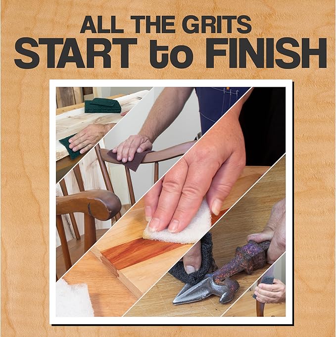 6" x 9" Non-Woven Surf Prep Sanding Pads for Wood, Metal, Polish, Strip Paint, Remove Rust, Deburring, Extra Coarse to Very Fine Scuff Pads - 150 240 320 800 Grit & Non-Abrasive - 10 Pack (Assorted)