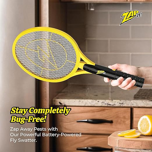 ZAP IT! Electric Fly Swatter Racket - 3,500 Volt Bug Zapper Racket - Battery-Powered Fly Zapper and Mosquito Racquet Zappers with AA Batteries Included - Lightweight and Compact for Indoors or Outdoor