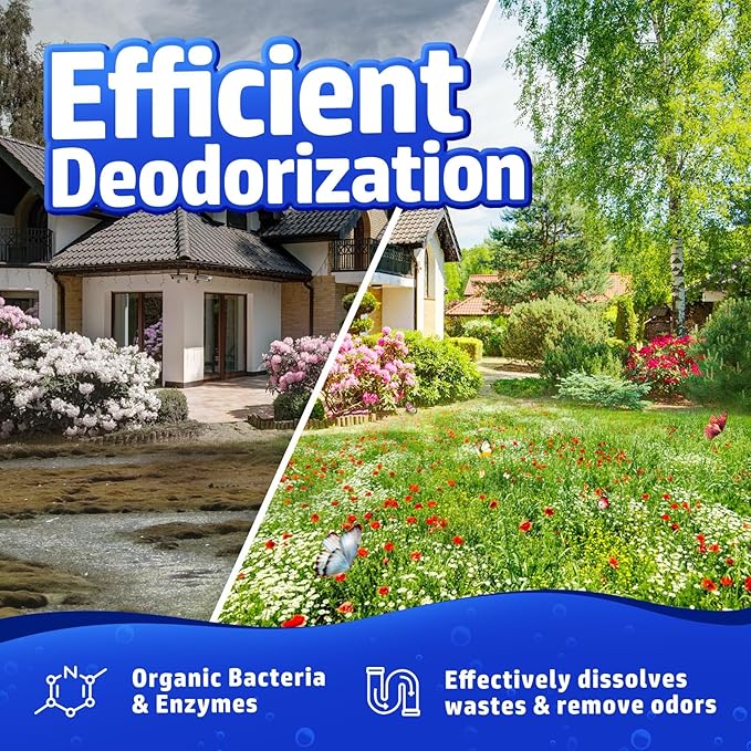 Vacplus Septic Tank Treatment - 24 Packs for 2-Year Supply, Bucket-Packed Septic Tank Treatment Packets, Dissolvable & Flushable Septic Tank Treatment Enzymes with Easy Operation for Wastes & Odors