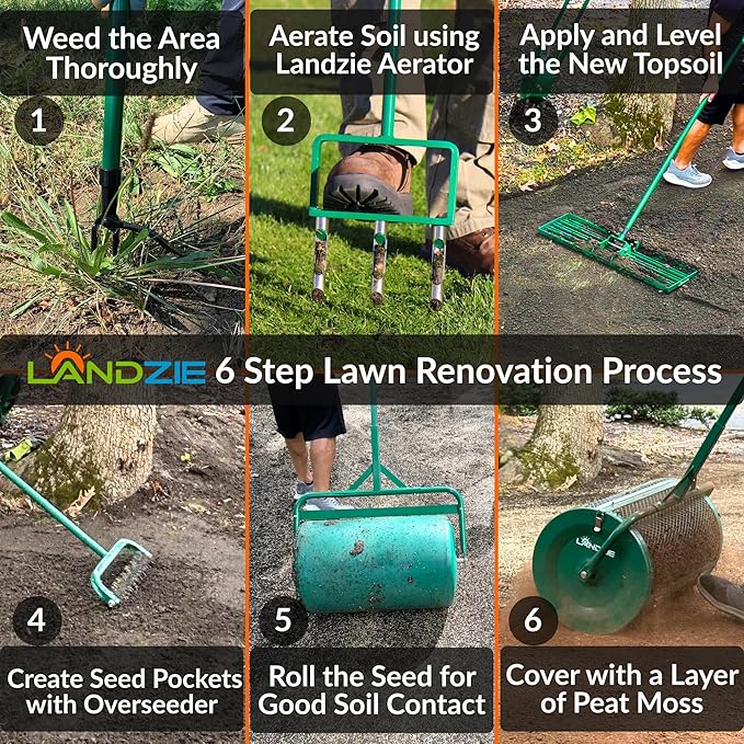 LANDZIE - The Original Lawn Leveling Rake – 24" Steel Handle Yard Leveler, Lawn Level Tool for Creating a Flat Surface - Works for Soil, Dirt, Topdressing, and Ground