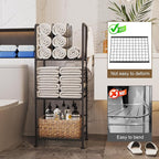 Towel Racks for Bathroom 3-Tier, Durable Metal Towel Rack Stand, Pool Items Holder, M-Shaped Detachable Dividers for Towel Storage, Space-Saving Storage Organizer Black, Patent Pending