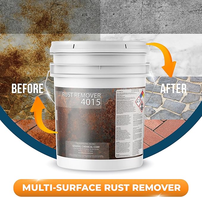 DeckGeneral Rust Remover 4015 All Surface Rust Stain Eliminator, Concrete Cleaner, Effective Oxidation Clean Up for Driveways, Walkways, Swimming Pools, Brick, Pavements and More (5 Gallon)