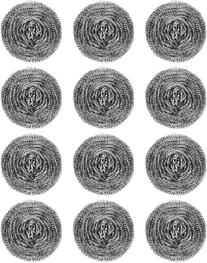 12 Pcs Stainless Steel Wool Scrubber, Steel Wool Soap Pads, Steel Wool Scrubber forKitchens, Bathroom Cleaning Dishes Pans Pots Ovens Grills