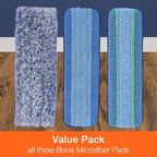 Bona Microfiber Pad 3-Pack includes Dusting, Cleaning, and Deep Cleaning Pad, for Hardwood and Multi-Surface Floors, fits Bona Family of Mops
