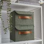 Decorative Linen Storage Boxes with Lids - Spacious Set of 2 Organizer Bins for Your Home Decor - The Perfect Small Container to Safely Store Photos, Documents and Memory Box Keepsakes in Style