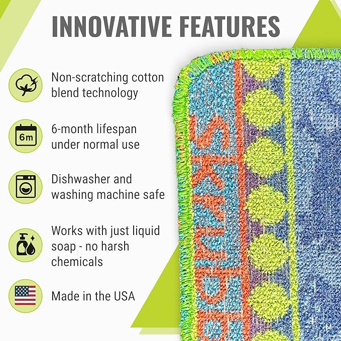 Wet-It Skrubba Non-Scratch Scouring Pad – European Scrubby Sponge for Kitchen Cleaning, Pots, Pans, Glass & Cookware – Durable Reusable Pad with Fun Chicken Design