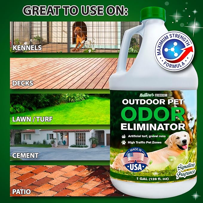 Nature's Freedom Hose-End Outdoor Pet Odor Eliminator – Gallon Enzyme Cleaner with Spray Gun for Yard, Turf, Patios, Kennels, Concrete