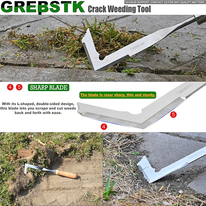 GREBSTK Crack Weeder Crevice Weeding Tool Manual Weeder Beech Handle Lawn Yard Gardening Tool