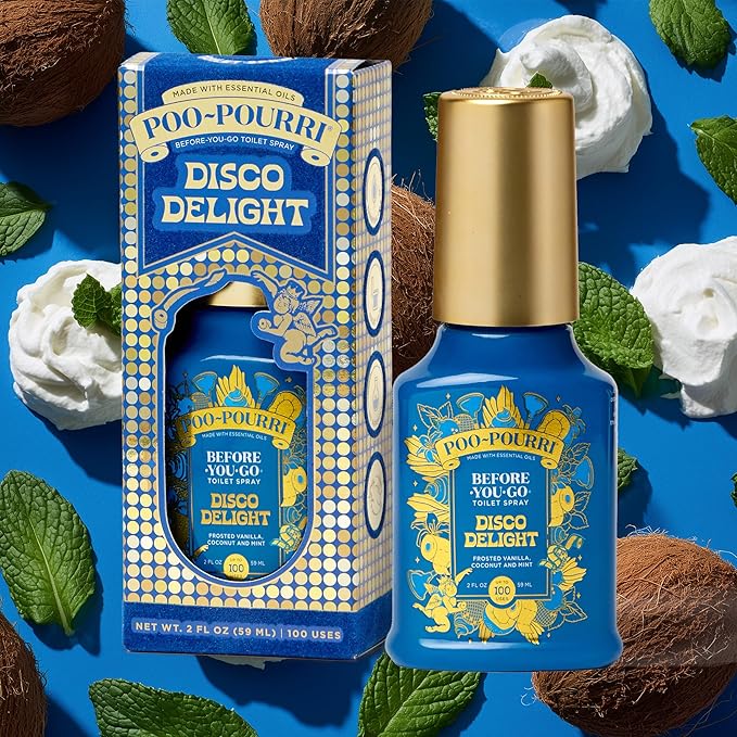 Poo-Pourri Holiday Before-You-Go Toilet Spray, Disco Delight, 2 Fl Oz – Frosted Vanilla, Coconut and Mint