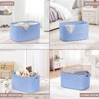 72L Large Baby Girls Laundry Basket for Nursery Storage,Cute Woven cotton Rope Baskets for Kids Toy，Gifts, Boho Square Wicker Blanket hamper for Living Room,Bedroom Dirty Clothes,Blue Purple