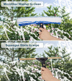 Window Cleaning Kit,Swivel Squeegee & Scrubber with Extension Poles,Foldable Bucket,Blendable Duster,2 Scrubber Pads & Cleaning Cloth, Glass Scraper Cleaning Tool Kit for Window Glass Mirror Car