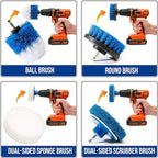 RevoClean 4 Piece Scrub Brush Power Drill Attachments-All Purpose Time Saving Kit-Perfect for Cleaning Grout, Tile, Counter, Shower, Grill, Floor, Kitchen, Blue & White
