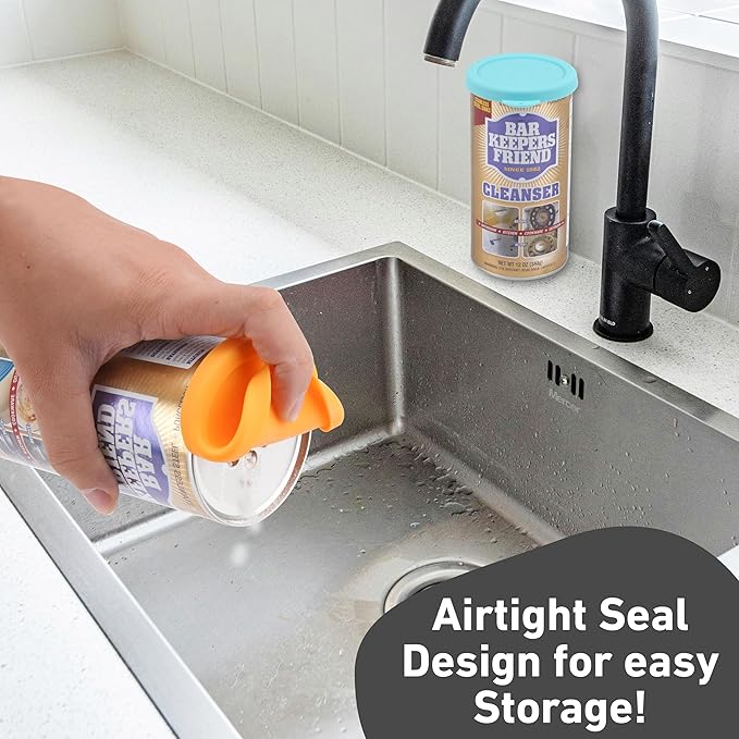 1 Pack Silicone Powder Cleanser Lids Compatible with Bar Keepers Friend, Comet, Ajax Powder Cleanser (12 oz & 21oz), Moisture Resistance, Cleanser Accessory to Keep Powder Dry (Orange)