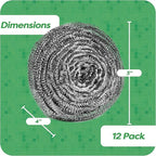 12 Pack Stainless Steel Scourers by Scrub It – Steel Wool Scrubber Pad Used for Dishes, Pots, Pans, and Ovens. Easy scouring for Tough Kitchen Cleaning. (Large (50 gram))