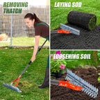 Walensee Thatch Rake, 15-Inch Lawn Thatching Rake, Robust Dethatcher Rake, Efficient Steel Metal Rake with Handle, Versatile Grass Grooming Rake for Cleaning Dead Grass, Yard Garden Durable Soil Rake