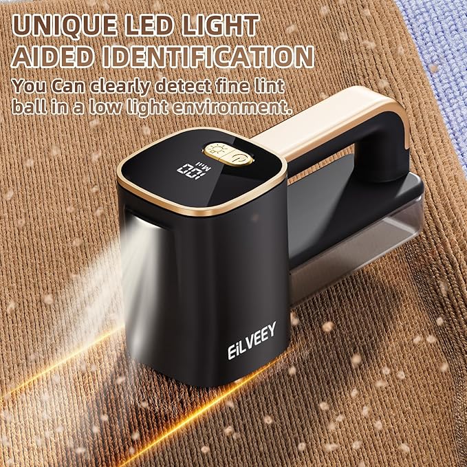 Rechargeable Lint Remover, Fabric Shaver Fuzz Remover, Sweater Shavers with 6-Leaf Blades, 3-Speeds Digital LED Display to Remove Pilling for Clothing and Furniture, Fuzz, Lint Ball, Black