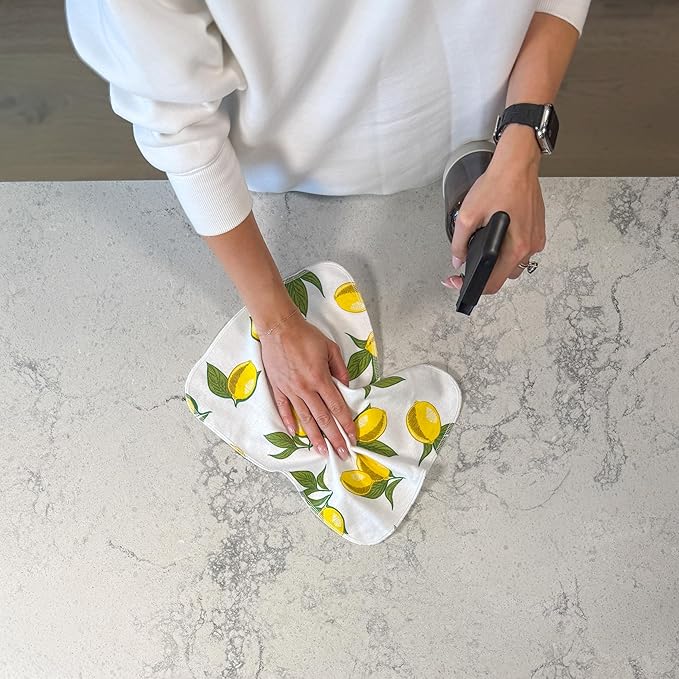 Reusable Paper Towels - 24 Pack - Roll of Washable Cotton Cloth Paper Towels - Paperless Reusable Napkins Cloth Washable - Absorbent + Long Lasting - Zero Waste Products - (Lemon)