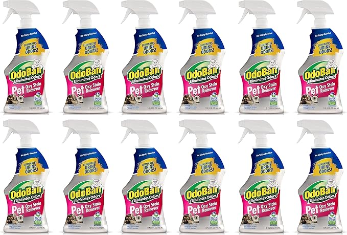 OdoBan Pet Solutions Oxy Stain Remover, Pet Stain Eliminator, Made in the USA, 12-Pack, 32 Ounce Spray Each