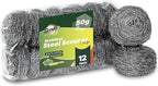12 Pack Stainless Steel Scourers by Scrub It – Steel Wool Scrubber Pad Used for Dishes, Pots, Pans, and Ovens. Easy scouring for Tough Kitchen Cleaning. (Large (50 gram))