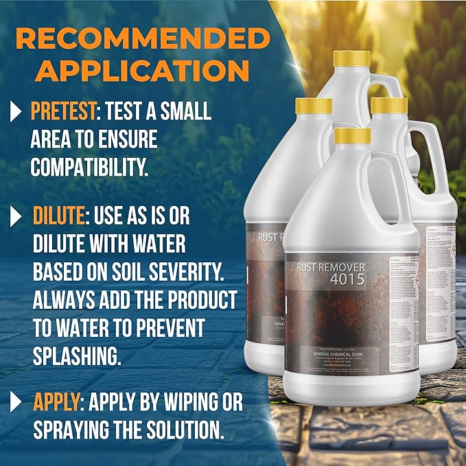 DeckGeneral Rust Remover 4015 All Surface Rust Stain Eliminator, Concrete Cleaner, Effective Rust Clean Up for Driveways, Walkways, Swimming Pools, Brick, Pavements and More (4 Gallon Case)