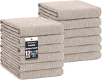 Homaxy Premium Kitchen Towels(18”x 28”, 12 Pack), Large Cotton Kitchen Hand Towels, Flat and Terry Dish Towels, 380 GSM Highly Absorbent Tea Towel Set with Hanging Loop, Khaki