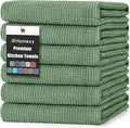 Homaxy Premium Kitchen Towels(18”x 28”, 6 Pack), Large Cotton Kitchen Hand Towels, Flat and Terry Dish Towels, 380 GSM Highly Absorbent Tea Towel Set with Hanging Loop, Grass Green