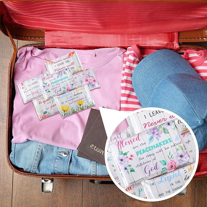 24 Packs Travel Size Tissue Pocket Slim Pack Facial 3 Ply Wallet Size Pocket Tissues for Travel Wedding Party Favors, 6 Styles(Flower Bible)